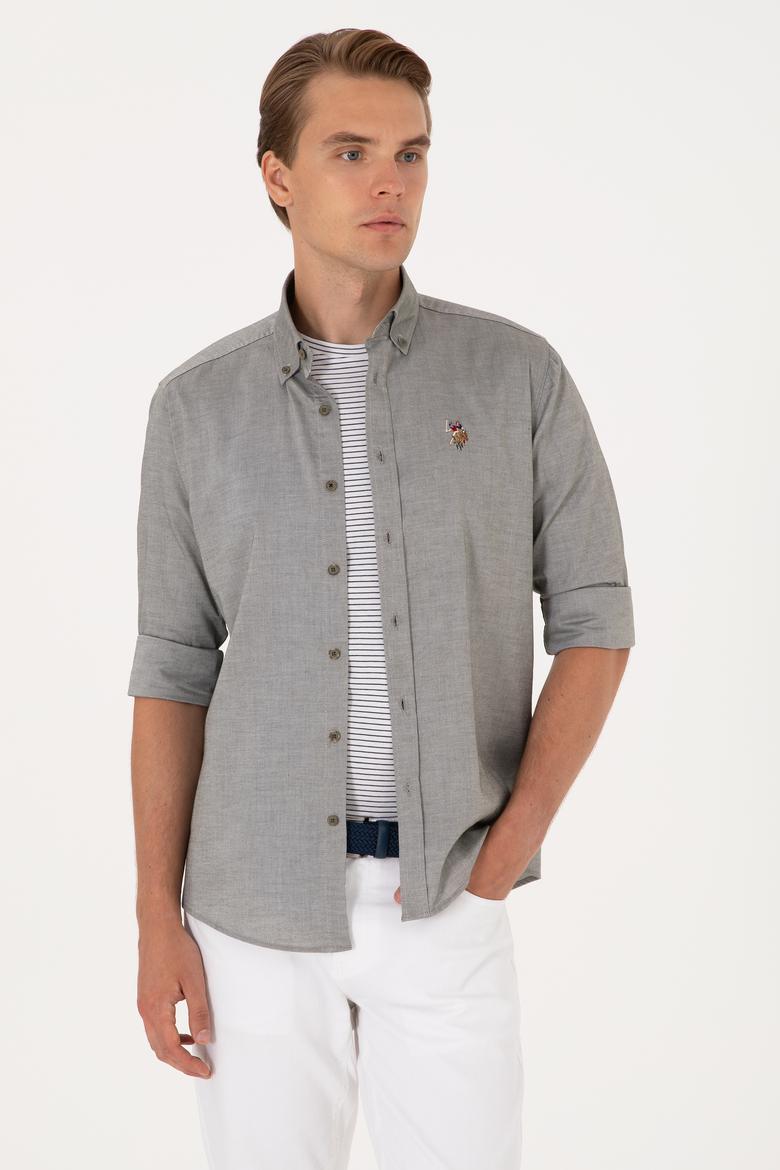 Erkek Koyu Haki Uzun Kollu Basic Gömlek