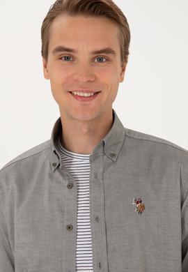 Erkek Koyu Haki Uzun Kollu Basic Gömlek - 50297897066