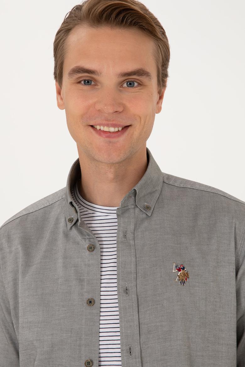 Erkek Koyu Haki Uzun Kollu Basic Gömlek - 50297897066