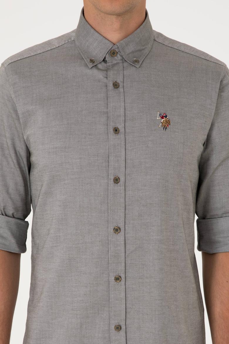 Erkek Koyu Haki Uzun Kollu Basic Gömlek - 50297897066