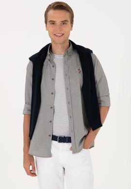 Erkek Koyu Haki Uzun Kollu Basic Gömlek - 50297897066