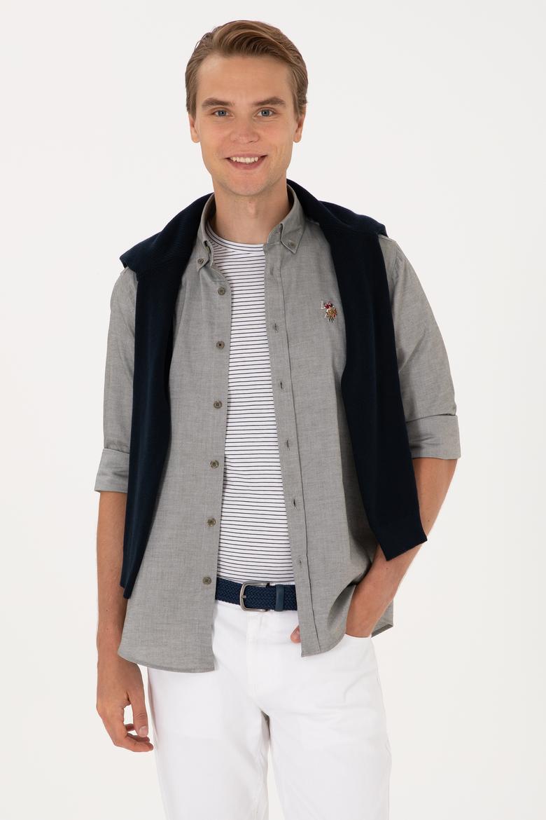 Erkek Koyu Haki Uzun Kollu Basic Gömlek - 50297897066