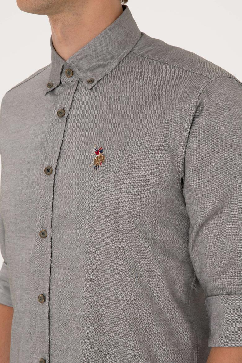 Erkek Koyu Haki Uzun Kollu Basic Gömlek - 50297897066