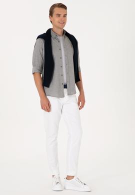 Erkek Koyu Haki Uzun Kollu Basic Gömlek - 50297897066