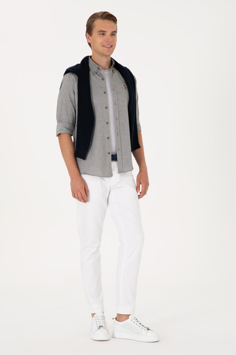 Erkek Koyu Haki Uzun Kollu Basic Gömlek - 50297897066