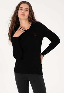 Kadın Siyah Bisiklet Yaka Basic Kazak - 50313626014