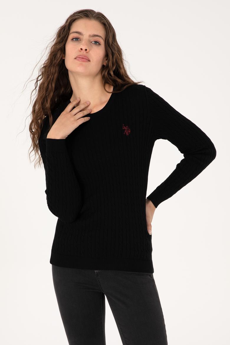 Kadın Siyah Bisiklet Yaka Basic Kazak