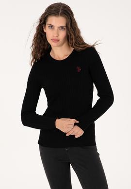 Kadın Siyah Bisiklet Yaka Basic Kazak - 50313626014