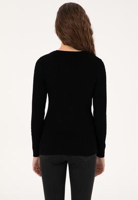 Kadın Siyah Bisiklet Yaka Basic Kazak - 50313626014