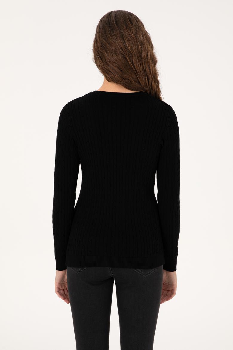 Kadın Siyah Bisiklet Yaka Basic Kazak - 50313626014