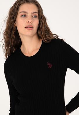 Kadın Siyah Bisiklet Yaka Basic Kazak - 50313626014