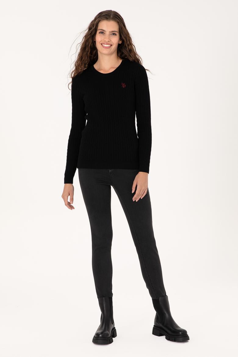 Kadın Siyah Bisiklet Yaka Basic Kazak - 50313626014