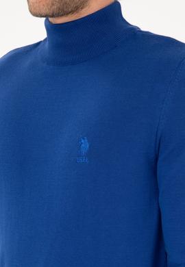 Erkek Slim Fit Yarım Balıkçı Yaka Saks Kazak - 50288887001