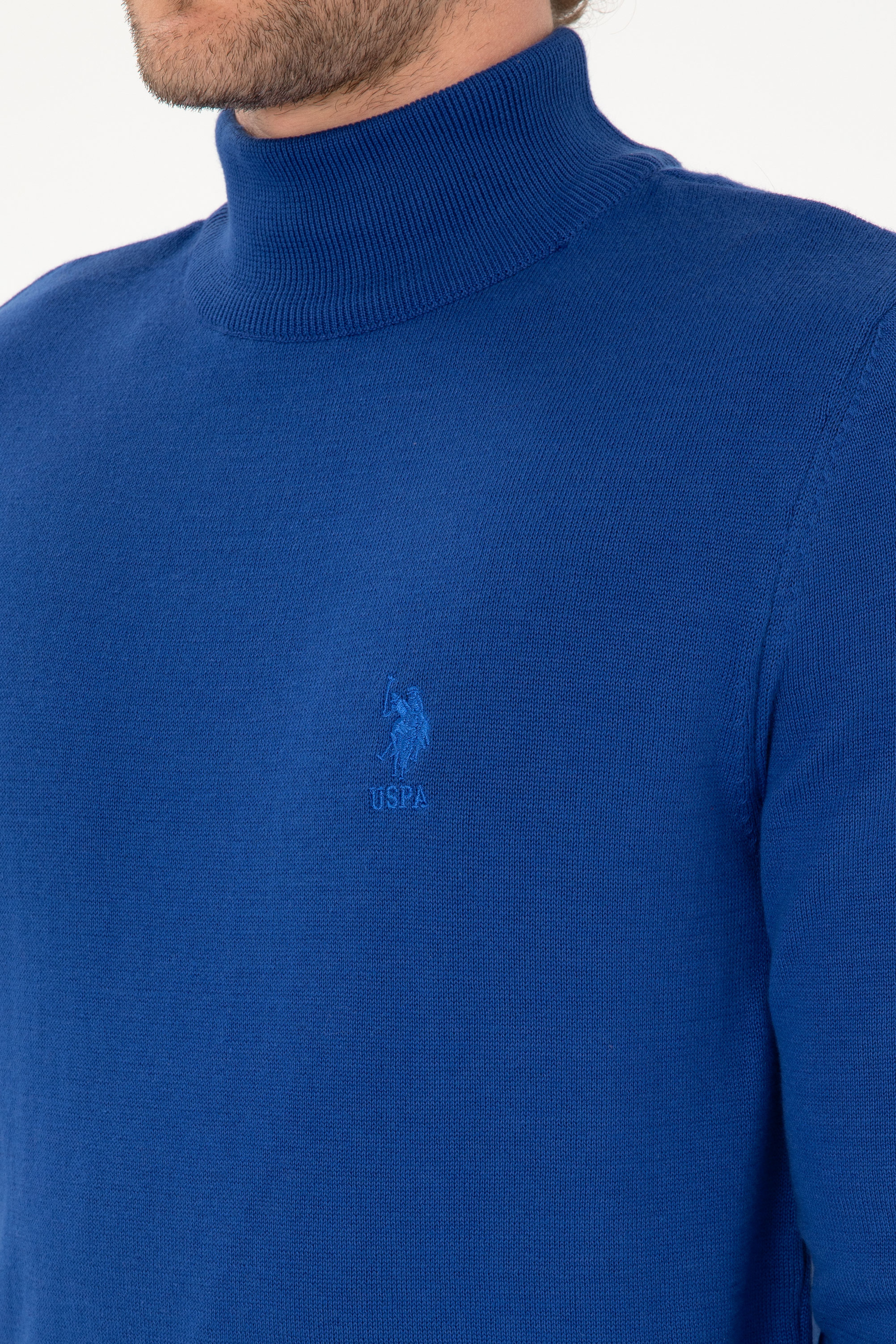Erkek Slim Fit Yarım Balıkçı Yaka Saks Kazak - Image 7