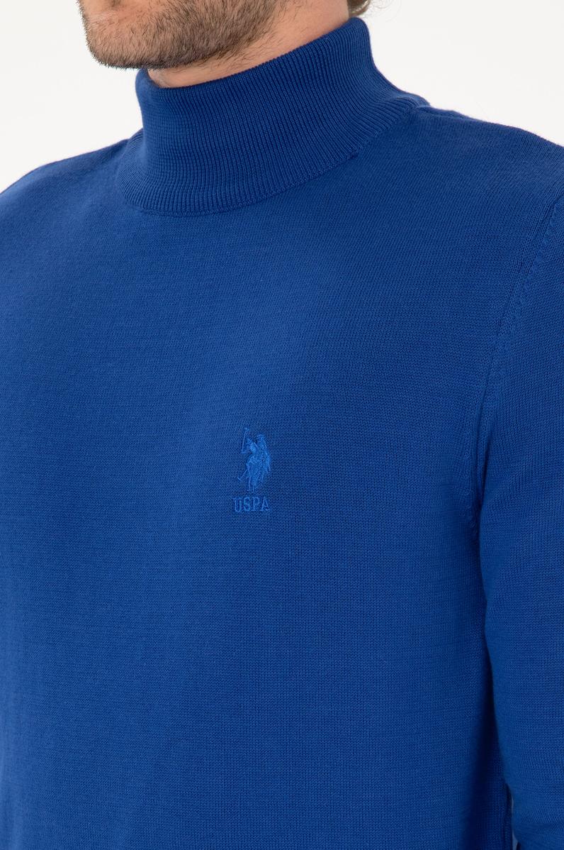 Erkek Slim Fit Yarım Balıkçı Yaka Saks Kazak