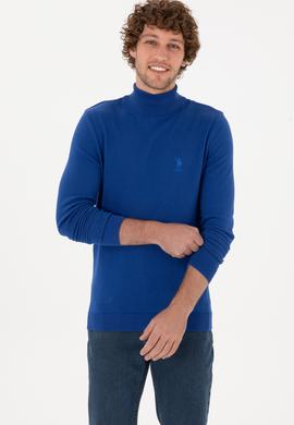 Erkek Slim Fit Yarım Balıkçı Yaka Saks Kazak - 50288887001