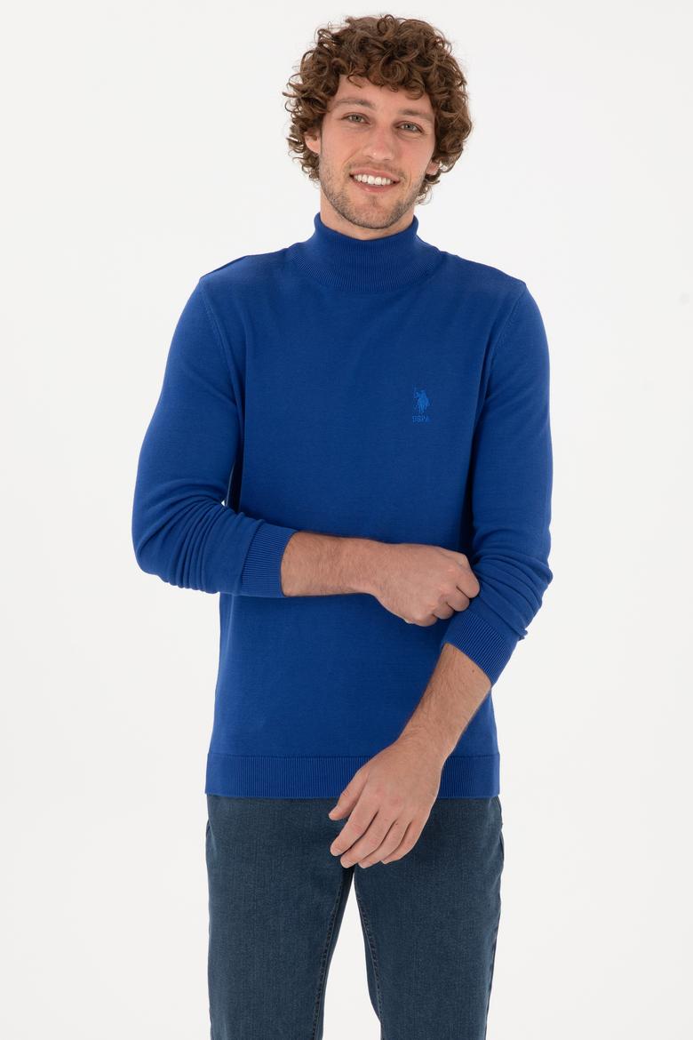 Erkek Slim Fit Yarım Balıkçı Yaka Saks Kazak