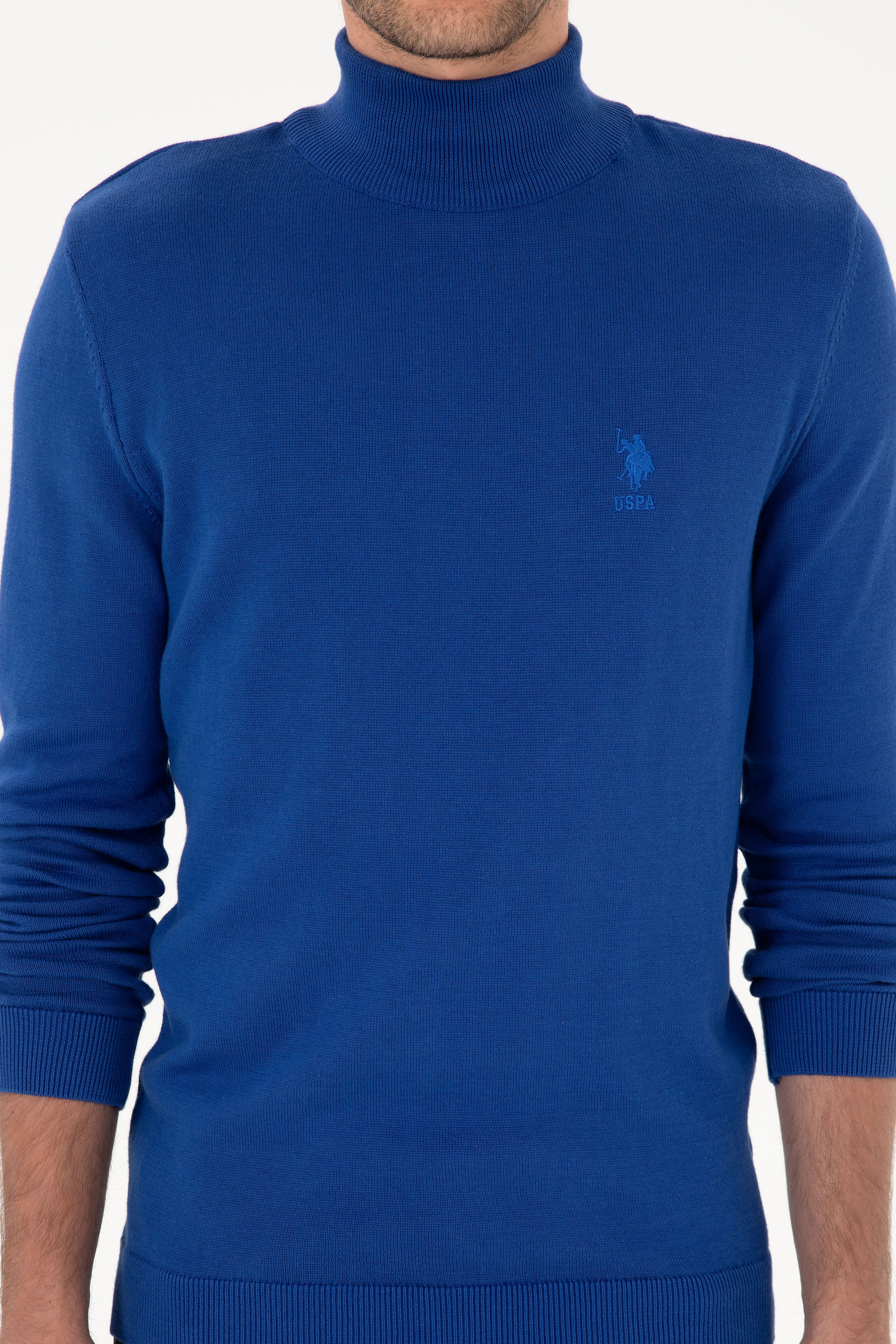 Erkek Slim Fit Yarım Balıkçı Yaka Saks Kazak - Image 6