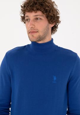 Erkek Slim Fit Yarım Balıkçı Yaka Saks Kazak - 50288887001