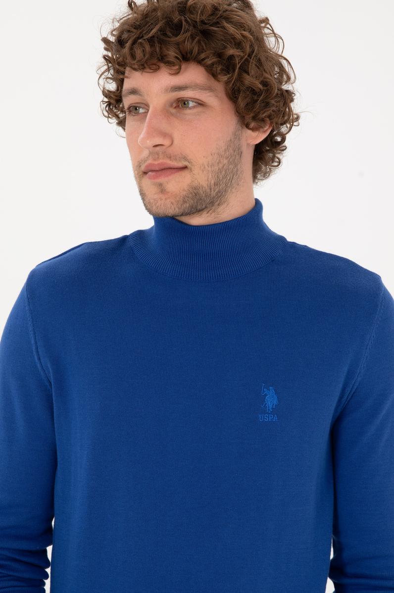 Erkek Slim Fit Yarım Balıkçı Yaka Saks Kazak