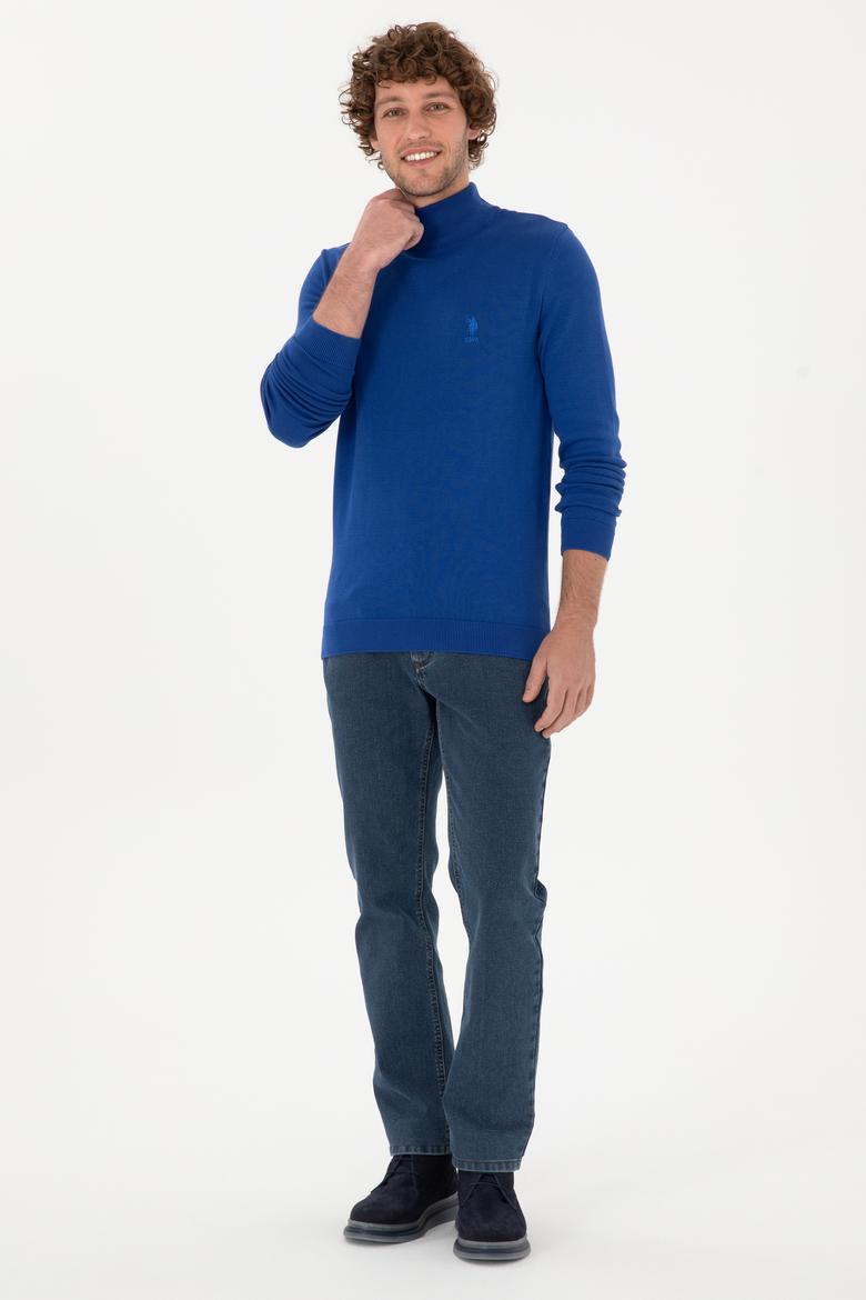 Erkek Slim Fit Yarım Balıkçı Yaka Saks Kazak - 50288887001