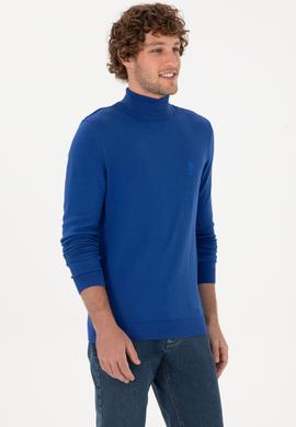 Erkek Slim Fit Yarım Balıkçı Yaka Saks Kazak - 50288887001