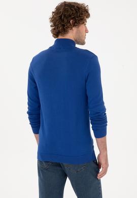 Erkek Slim Fit Yarım Balıkçı Yaka Saks Kazak - 50288887001