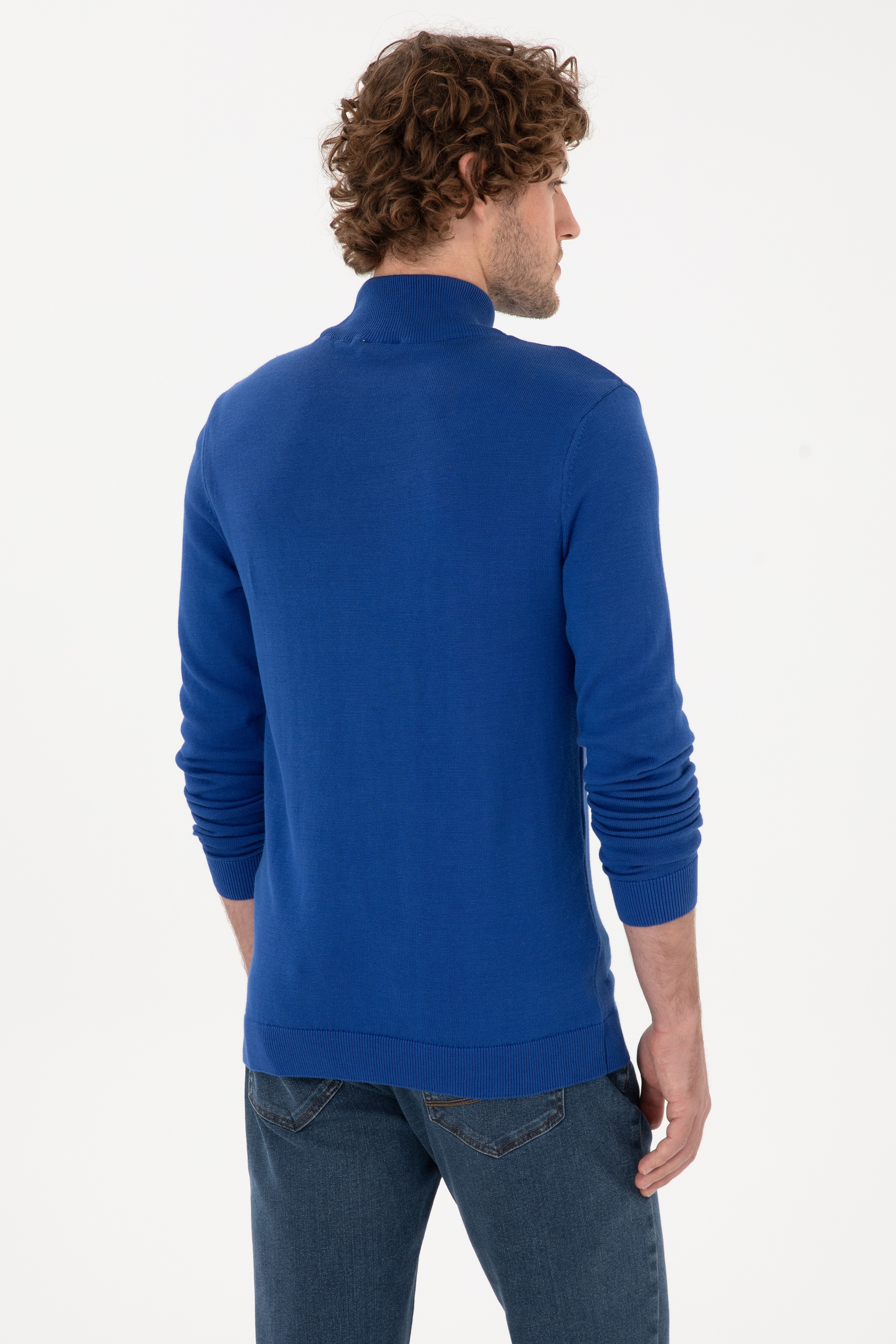Erkek Slim Fit Yarım Balıkçı Yaka Saks Kazak - Image 5