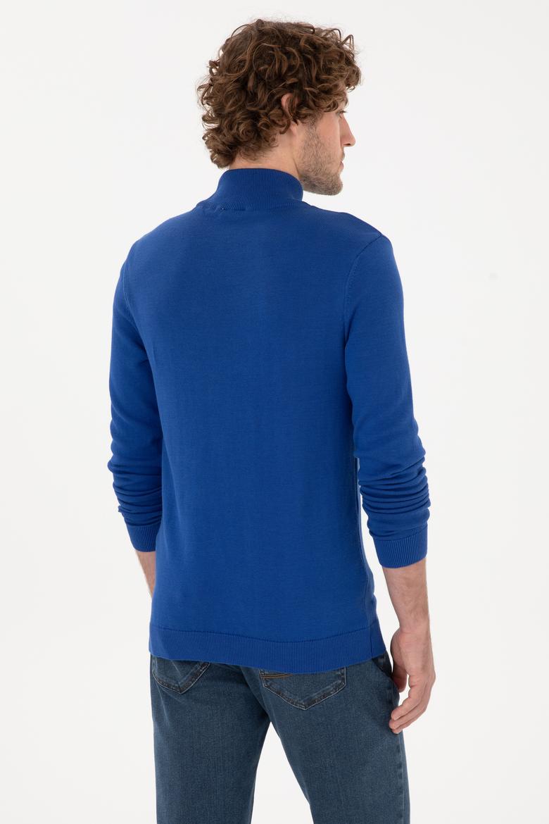 Erkek Slim Fit Yarım Balıkçı Yaka Saks Kazak - 50288887001