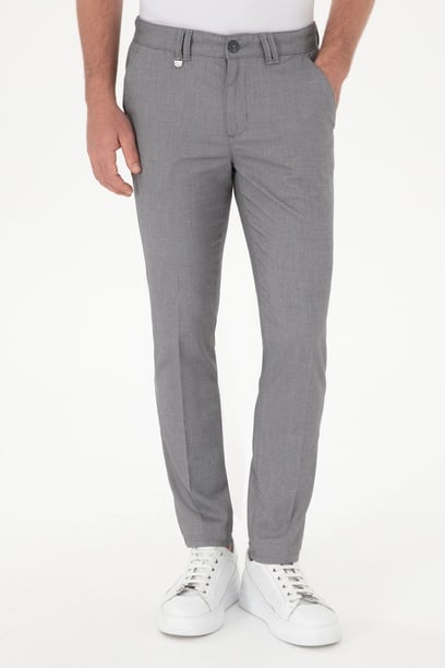 Erkek Slim Fit Gri Kanvas Pantolon
