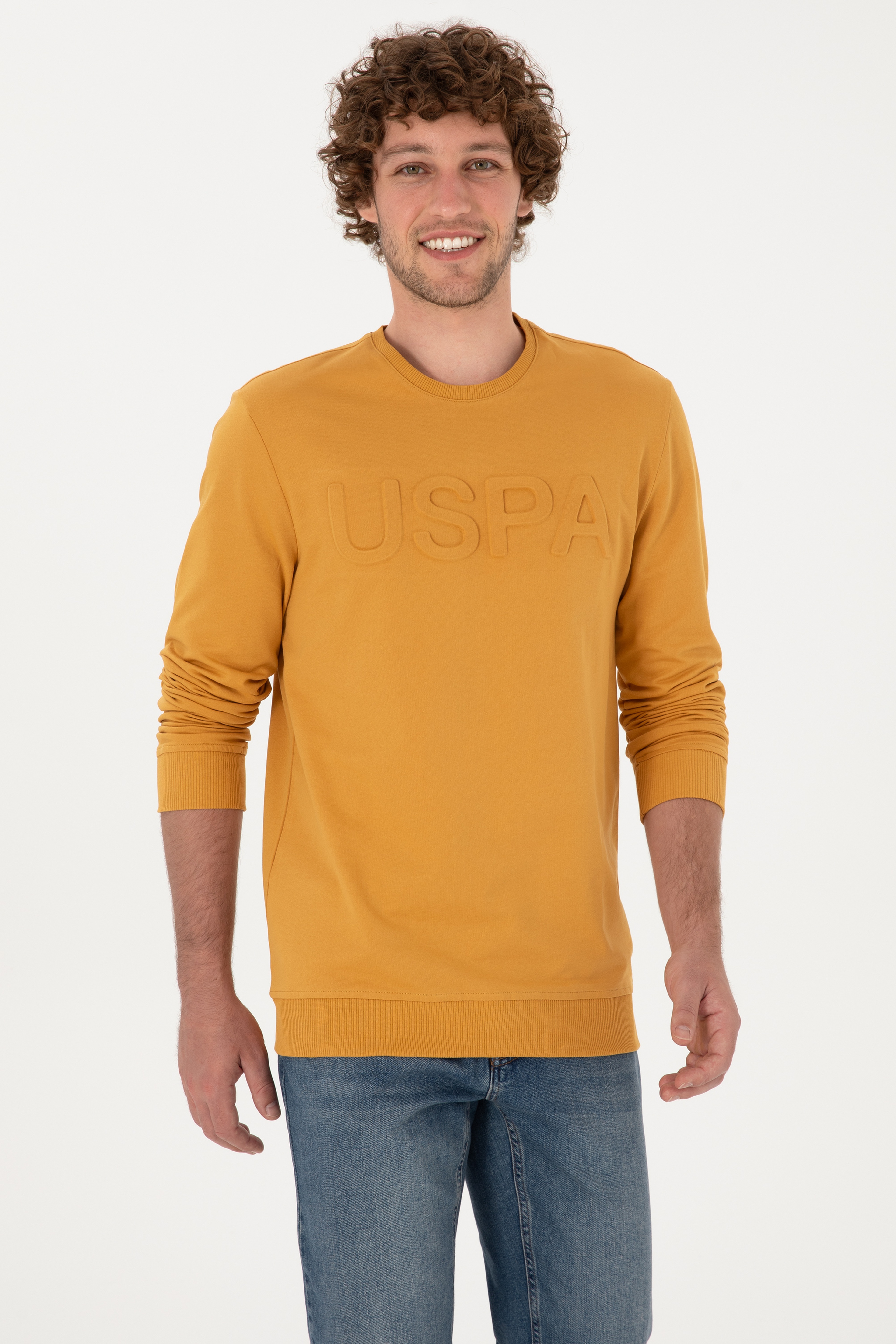 Erkek Hardal Basic Sweatshirt
