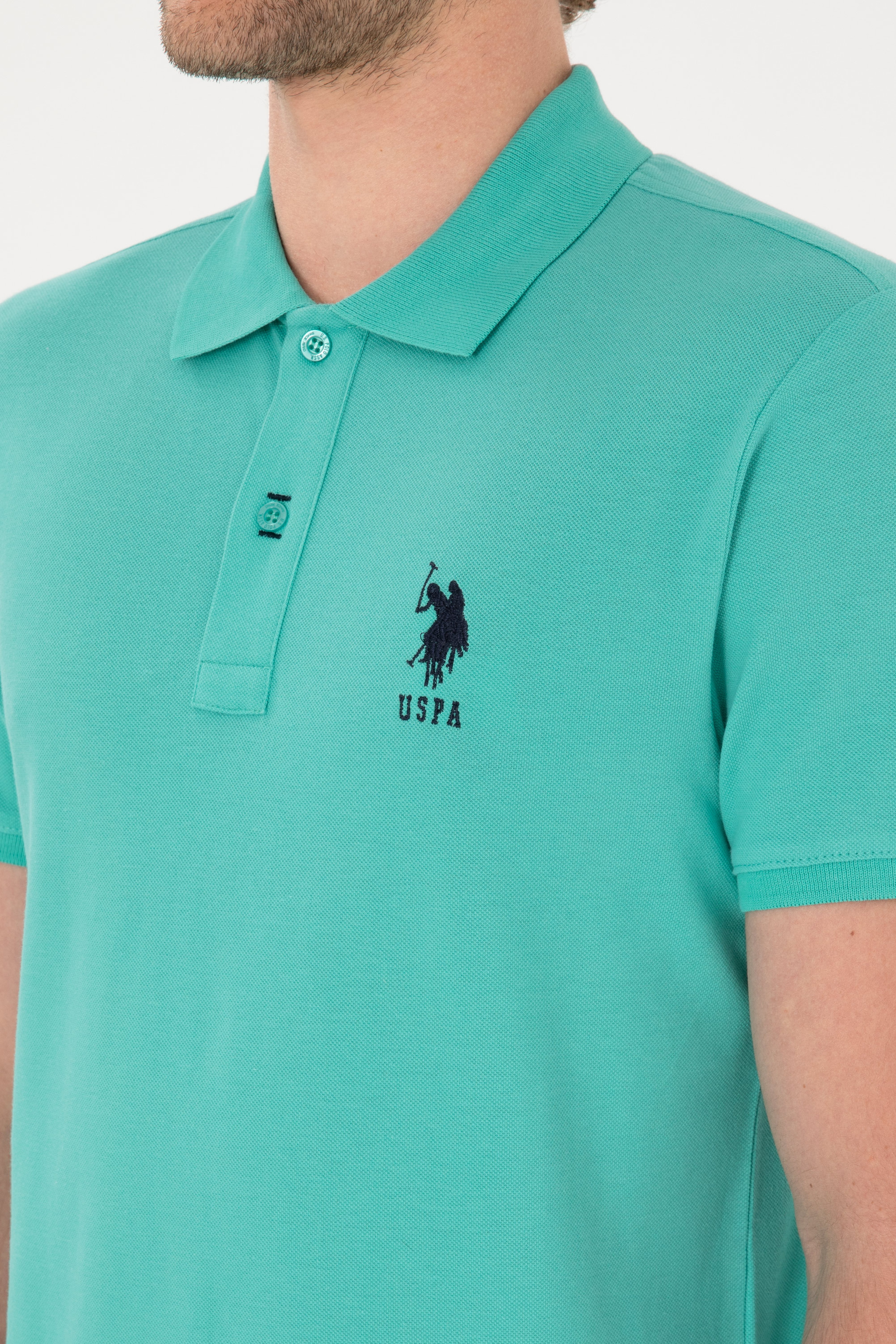 Erkek Slim Fit Polo Yaka Mint Basic Tişört - Image 7