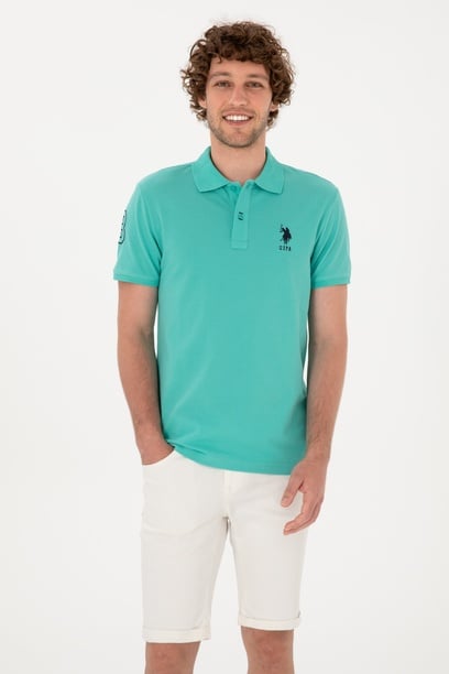 Erkek Slim Fit Polo Yaka Mint Basic Tişört
