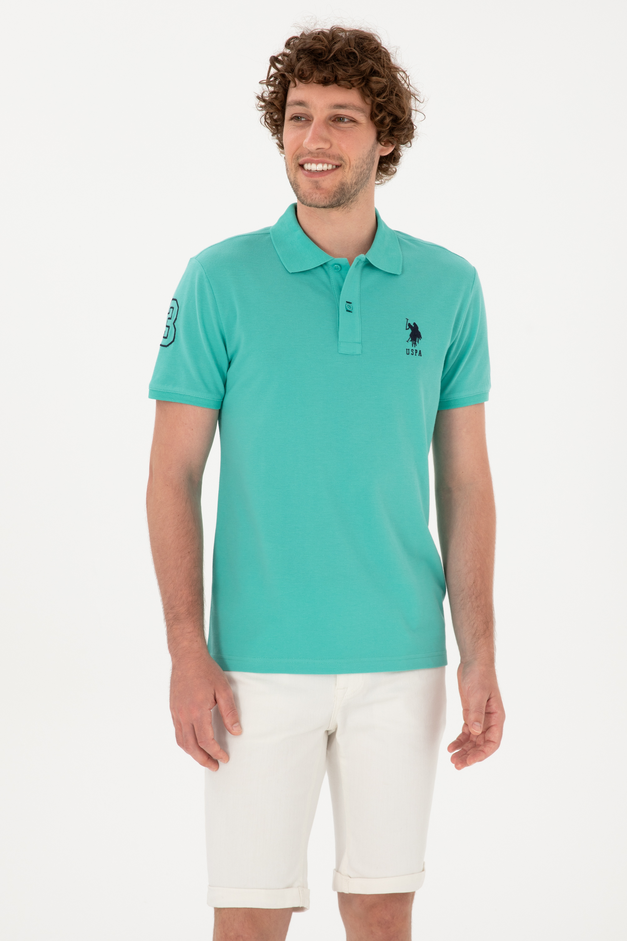 Erkek Slim Fit Polo Yaka Mint Basic Tişört - Image 3