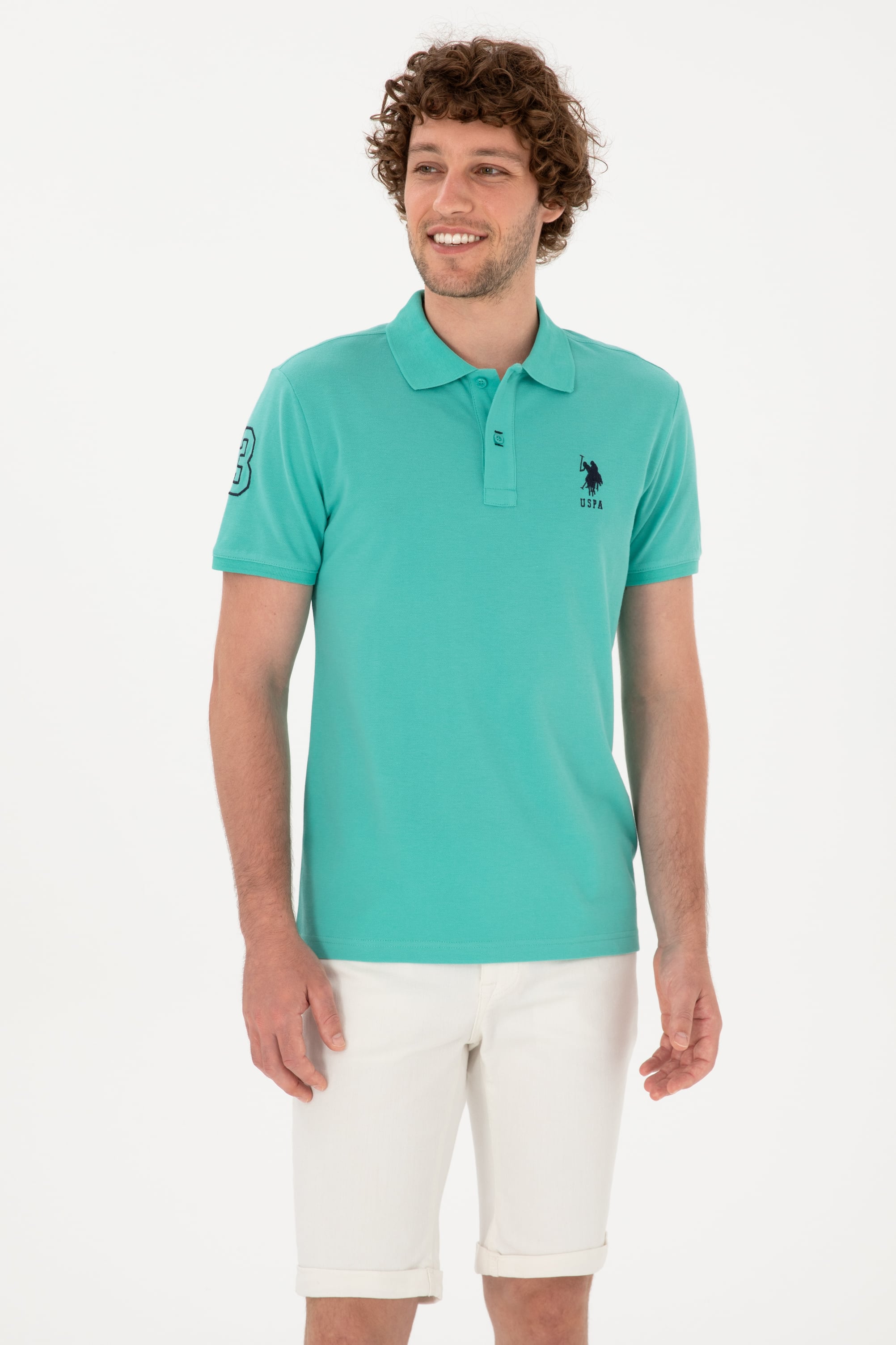 Erkek Slim Fit Polo Yaka Mint Basic Tişört