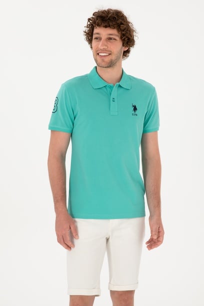 Erkek Slim Fit Polo Yaka Mint Basic Tişört