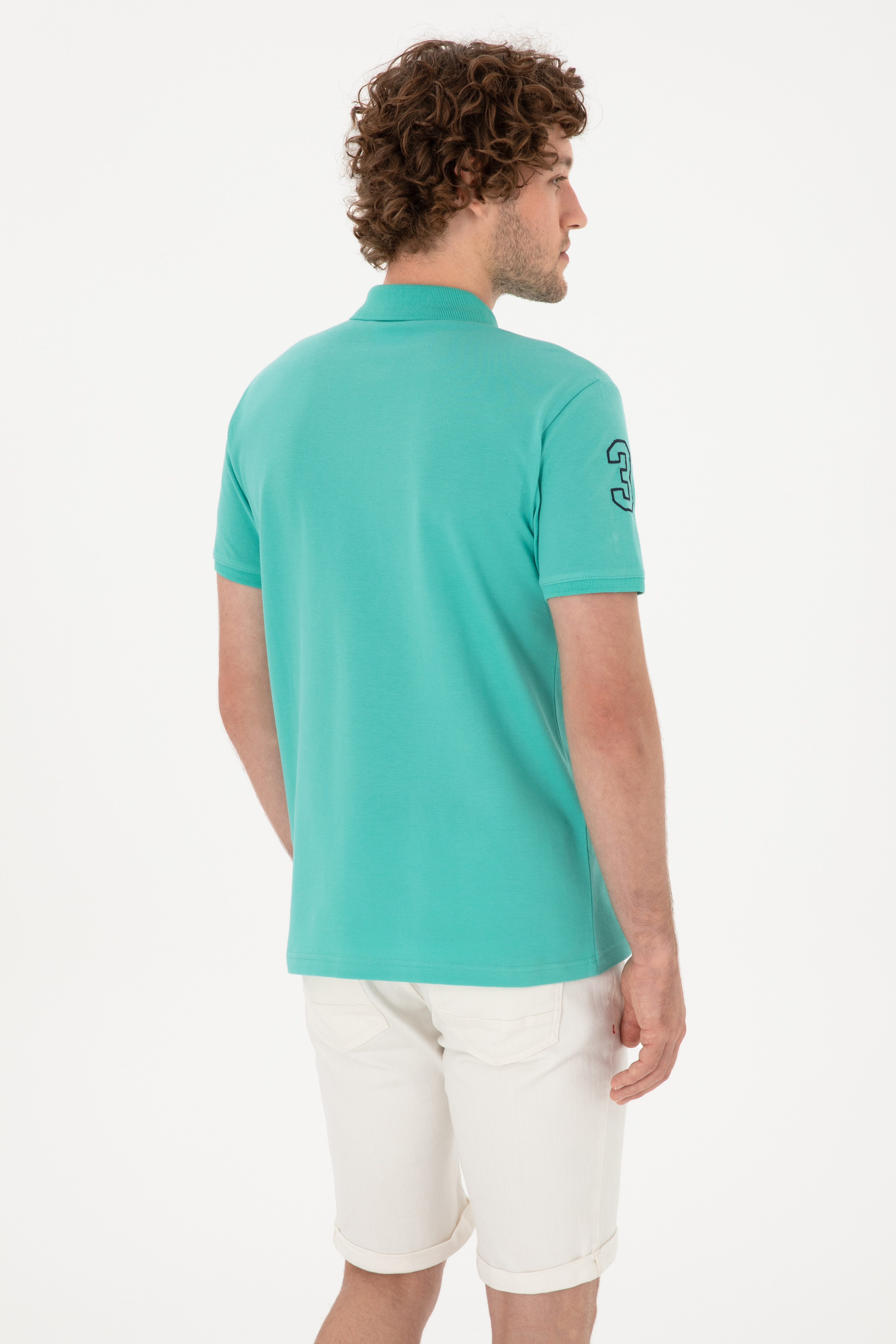 Erkek Slim Fit Polo Yaka Mint Basic Tişört