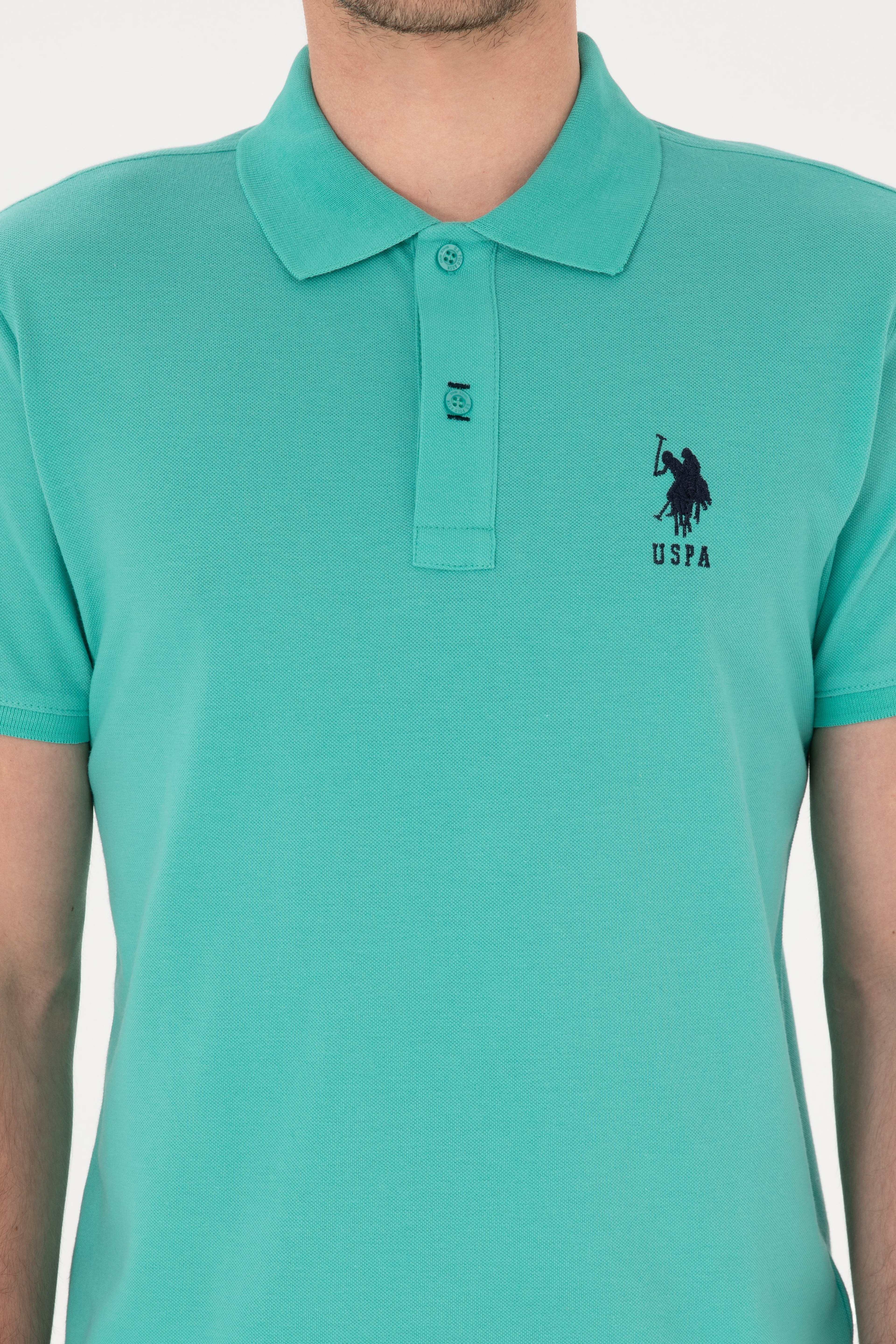 Erkek Slim Fit Polo Yaka Mint Basic Tişört