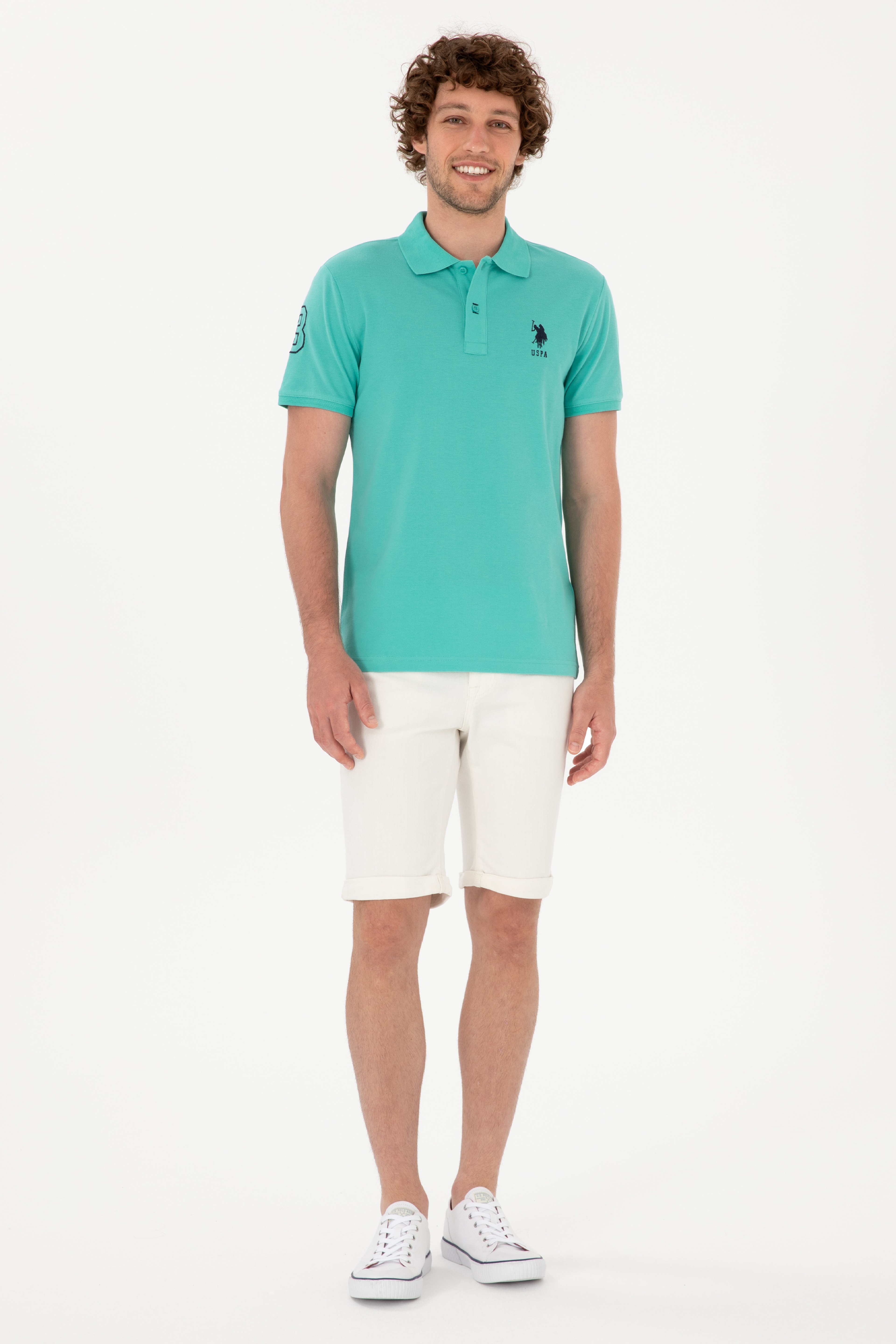 Erkek Slim Fit Polo Yaka Mint Basic Tişört - Image 4