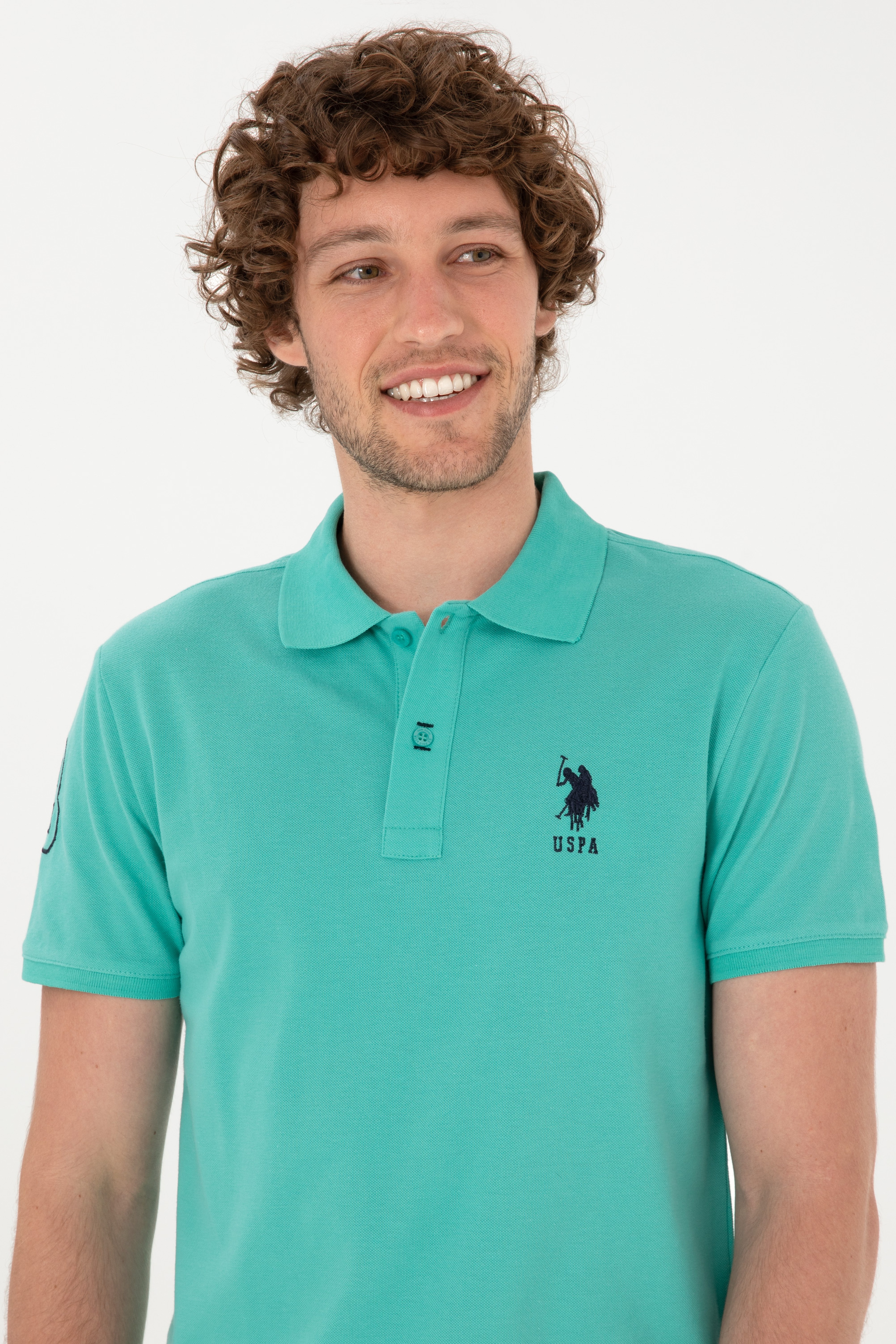 Erkek Slim Fit Polo Yaka Mint Basic Tişört - Image 2