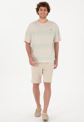 Erkek Comfort Fit Bisiklet Yaka Su Yeşili Tişört - 50299742018