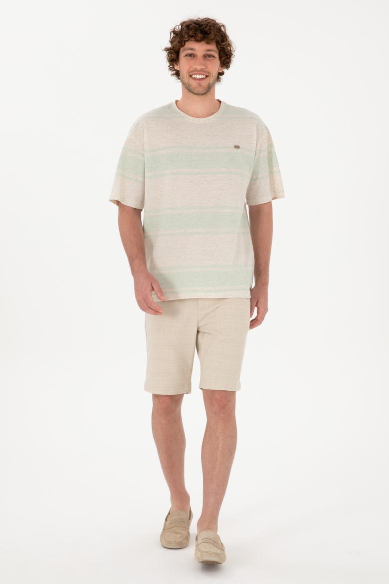 Erkek Comfort Fit Bisiklet Yaka Su Yeşili Tişört - 50299742018