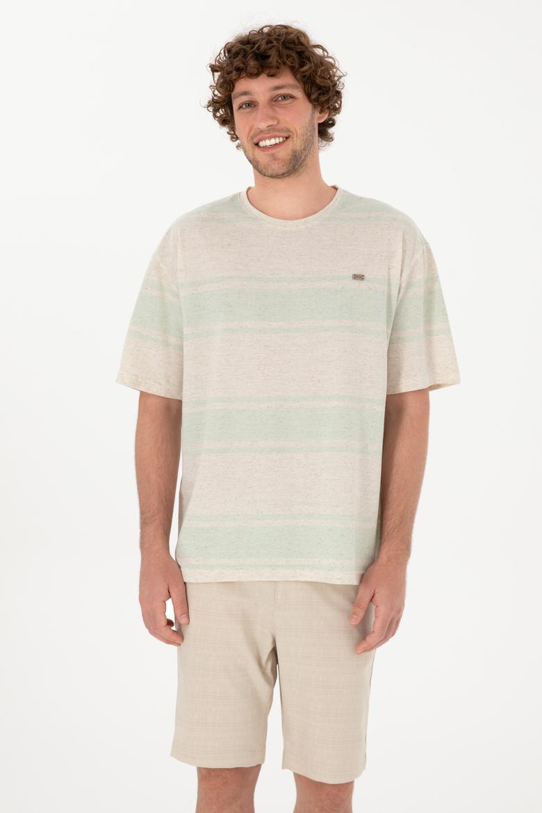 Erkek Comfort Fit Bisiklet Yaka Su Yeşili Tişört