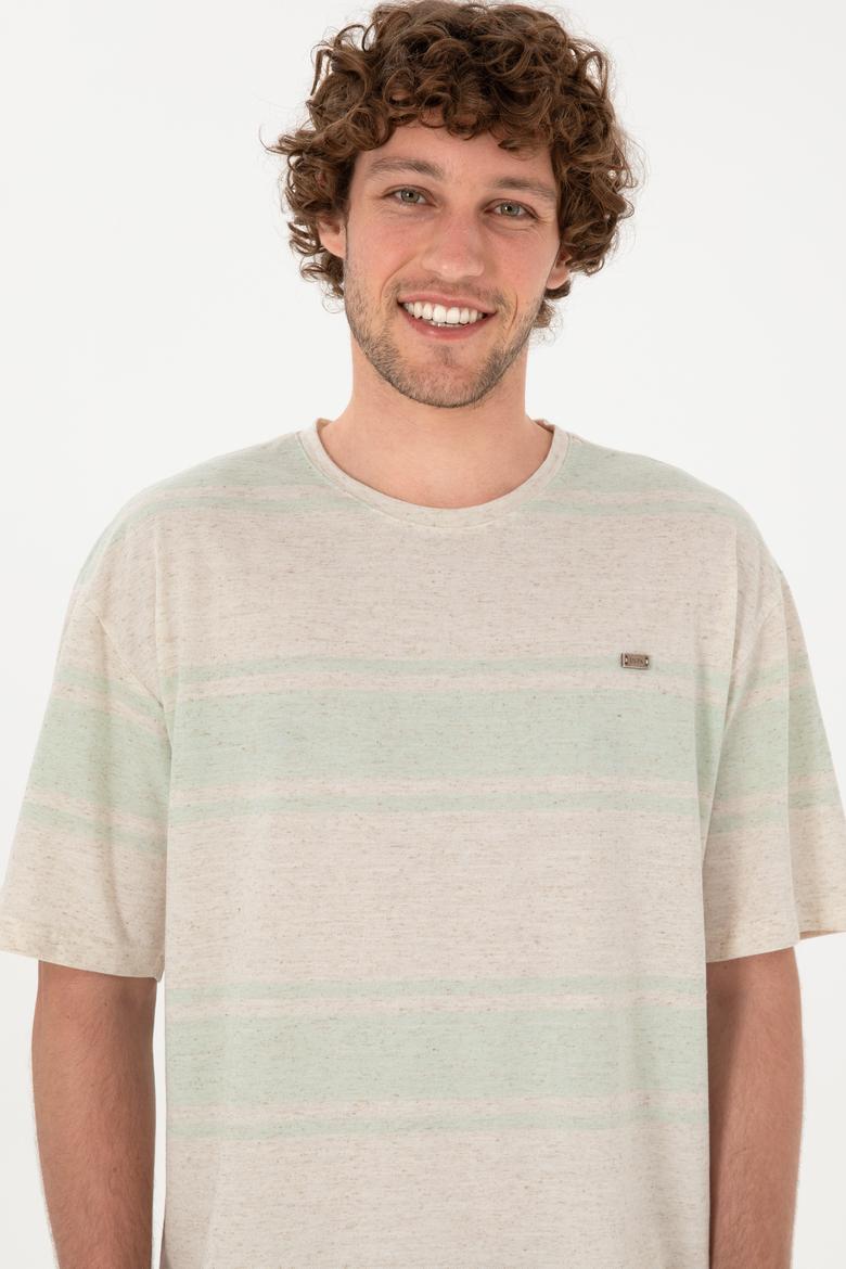 Erkek Comfort Fit Bisiklet Yaka Su Yeşili Tişört - 50299742018