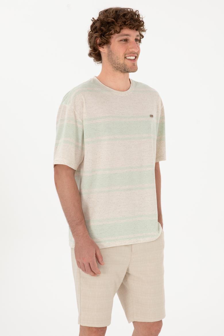 Erkek Comfort Fit Bisiklet Yaka Su Yeşili Tişört - 50299742018