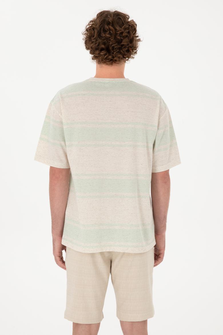 Erkek Comfort Fit Bisiklet Yaka Su Yeşili Tişört - 50299742018