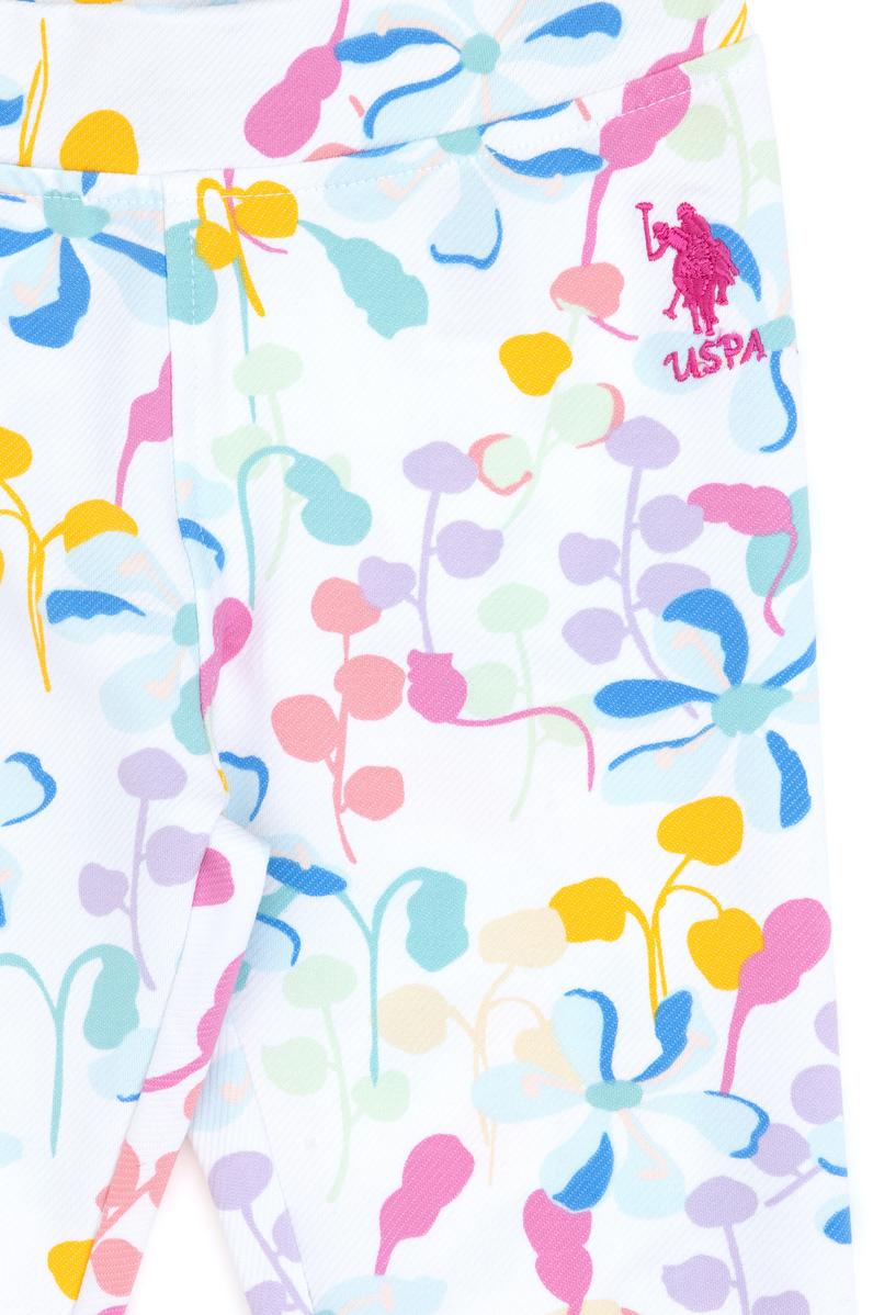 Kız Çocuk Beyaz Çiçek Desenli Eşofman Altı