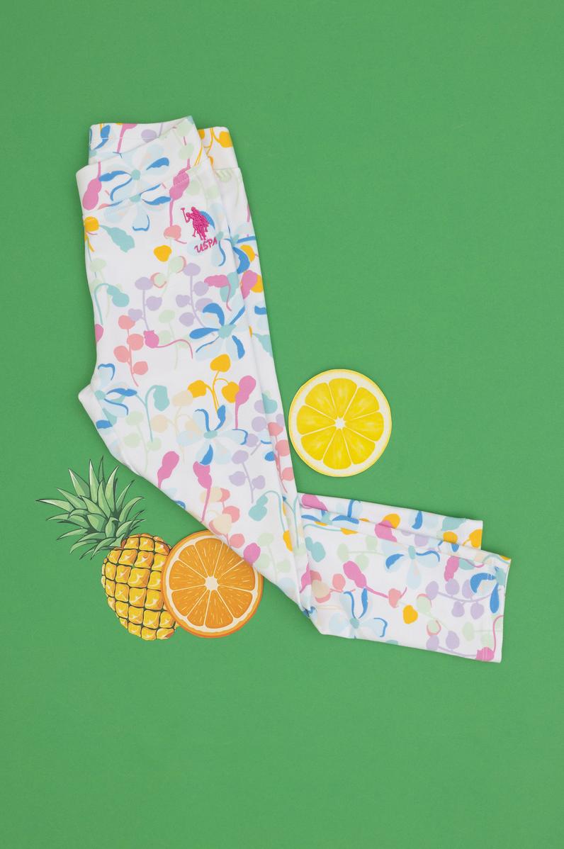 Kız Çocuk Beyaz Çiçek Desenli Eşofman Altı