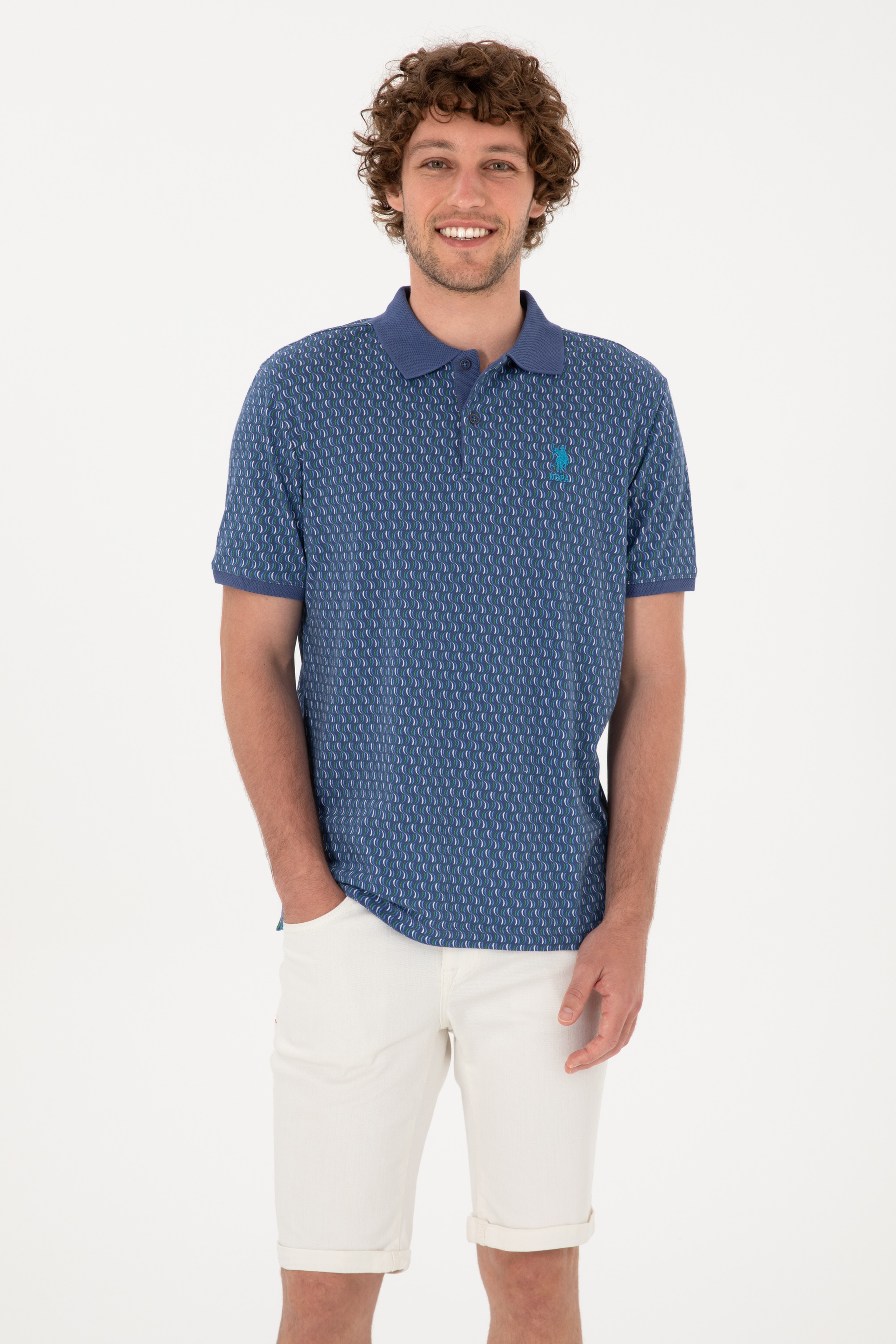 Erkek Regular Fit Polo Yaka Açık Lacivert Tişört - Image 1