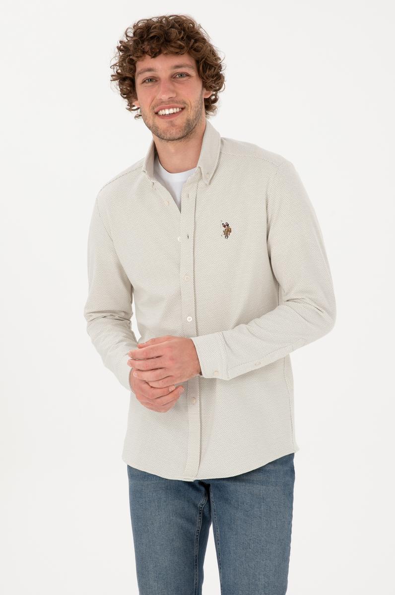 Erkek Ekru Örme Gömlek